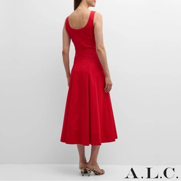 A.L.C. **NWT** Isabel Sleeveless A-Line Cotton Midi Dress in Red Rouge - Picture 10 of 16